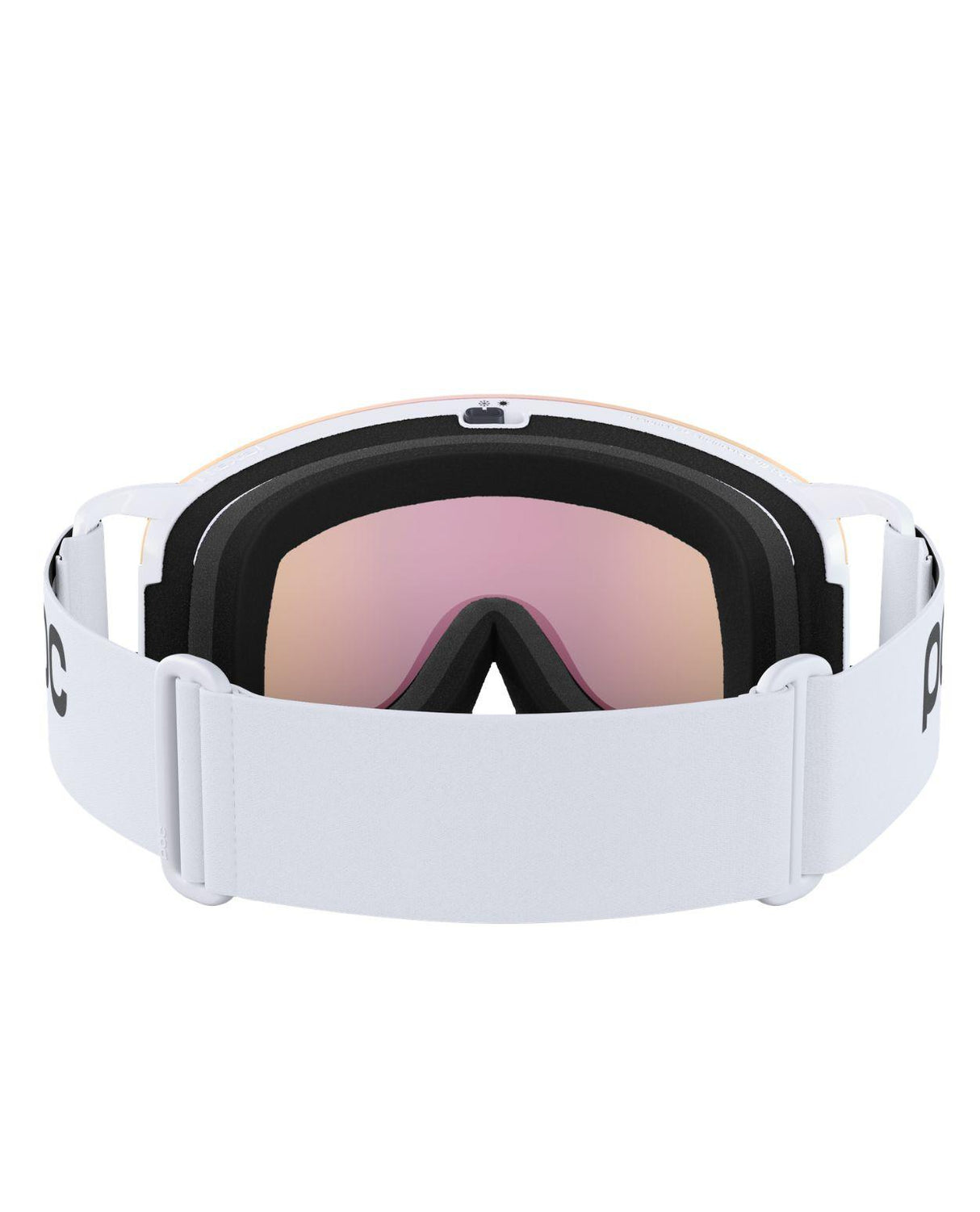 POC Nexal skidgoggles i Hydrogen White med orange lins bakifrån visande det vita bandet.
