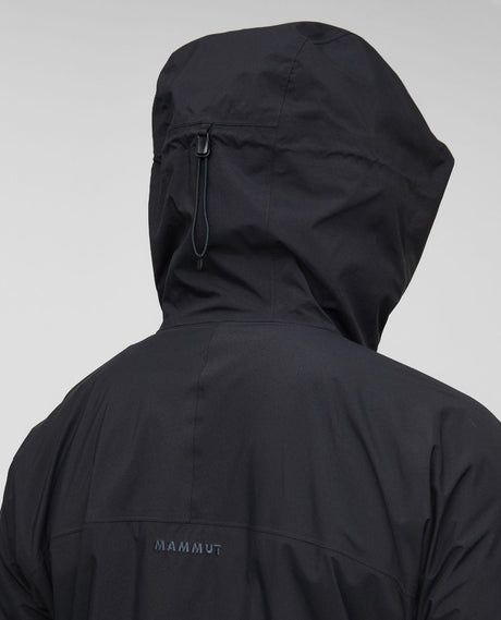 Mammut Haldigrat Gore-Tex HS Thermo Hooded Jacket Men i svart färg visad bakifrån med huva och logotyp.