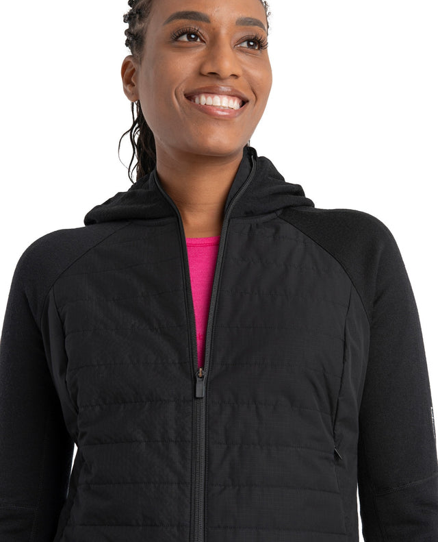 Icebreaker Women Mer Quantum Hybrid LS Zip Hoodie - Black - Alpingaraget