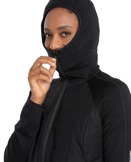 Icebreaker Women Mer Quantum Hybrid LS Zip Hoodie - Black - Mellanlager - Alpingaraget