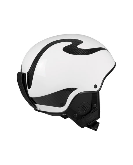 Sida av Sweet Protection Rooster II Mips hjälm i Gloss White. Lågprofilshjälm med kolfiberförstärkning och tight racepassform för rund-ovala huvuden, finns i storlek S-M till L-XL.